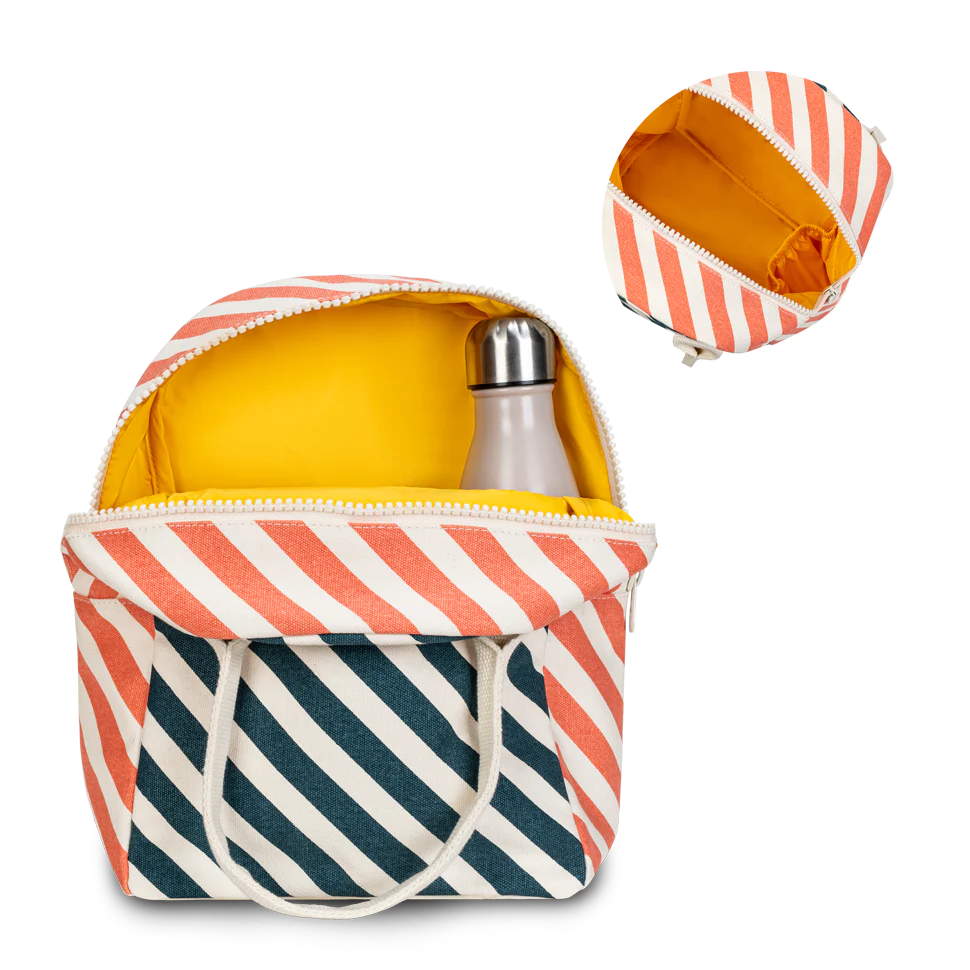 Zipper Lunch Bag | Stripe Teal Apricot