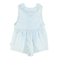 Short Jumpsuit with Collar | Light Blue Chambray