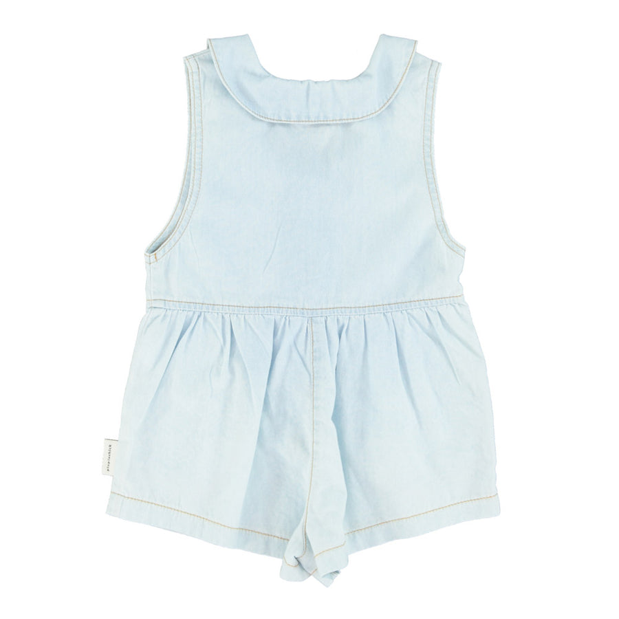 Short Jumpsuit with Collar | Light Blue Chambray