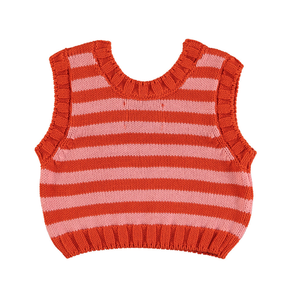 Haut tricoté | Rayures roses et rouges