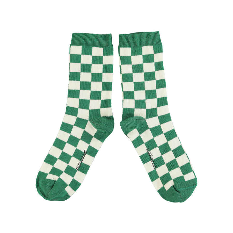 Socks | Ecru & Green Checkered