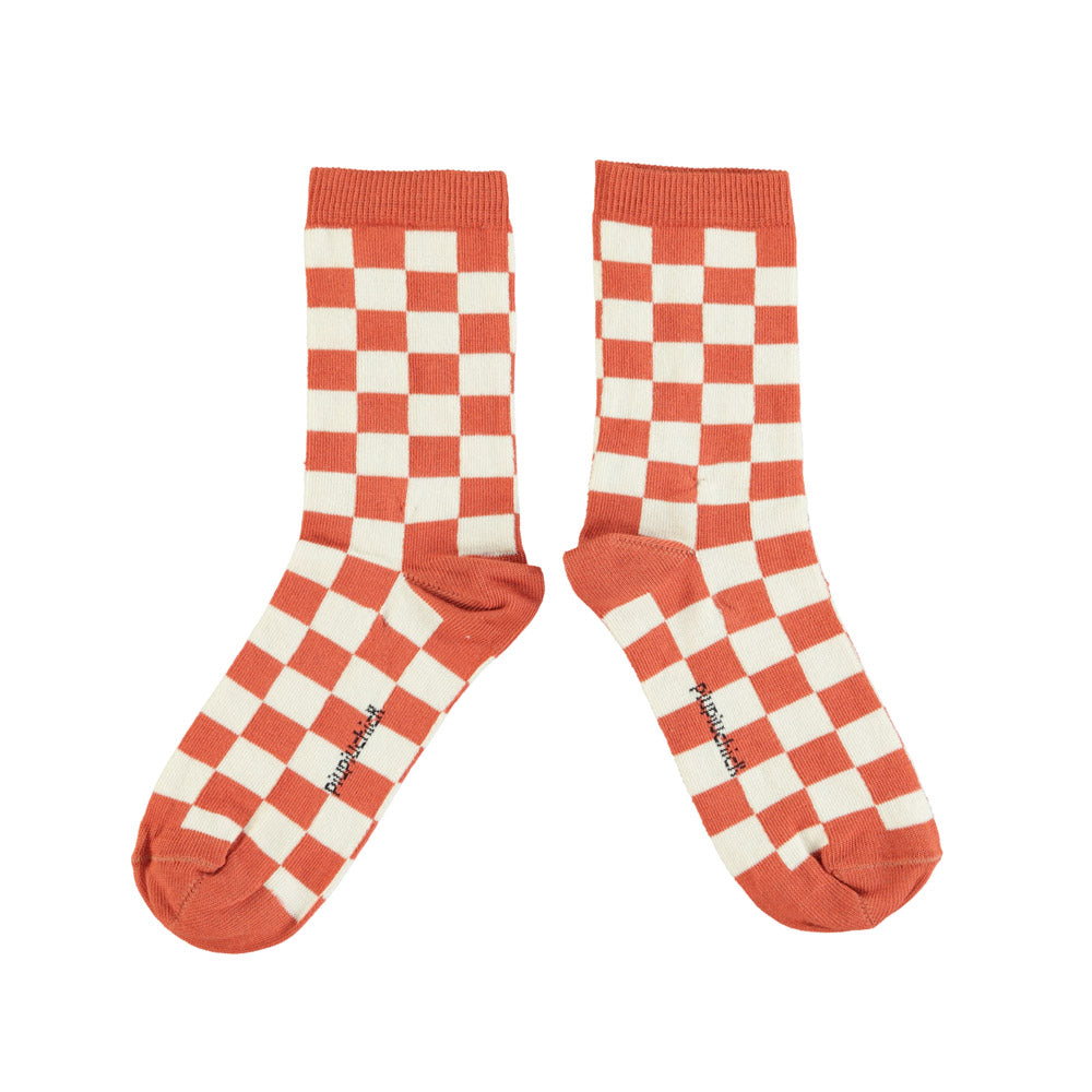 Socks | Ecru & Terracotta Checkered