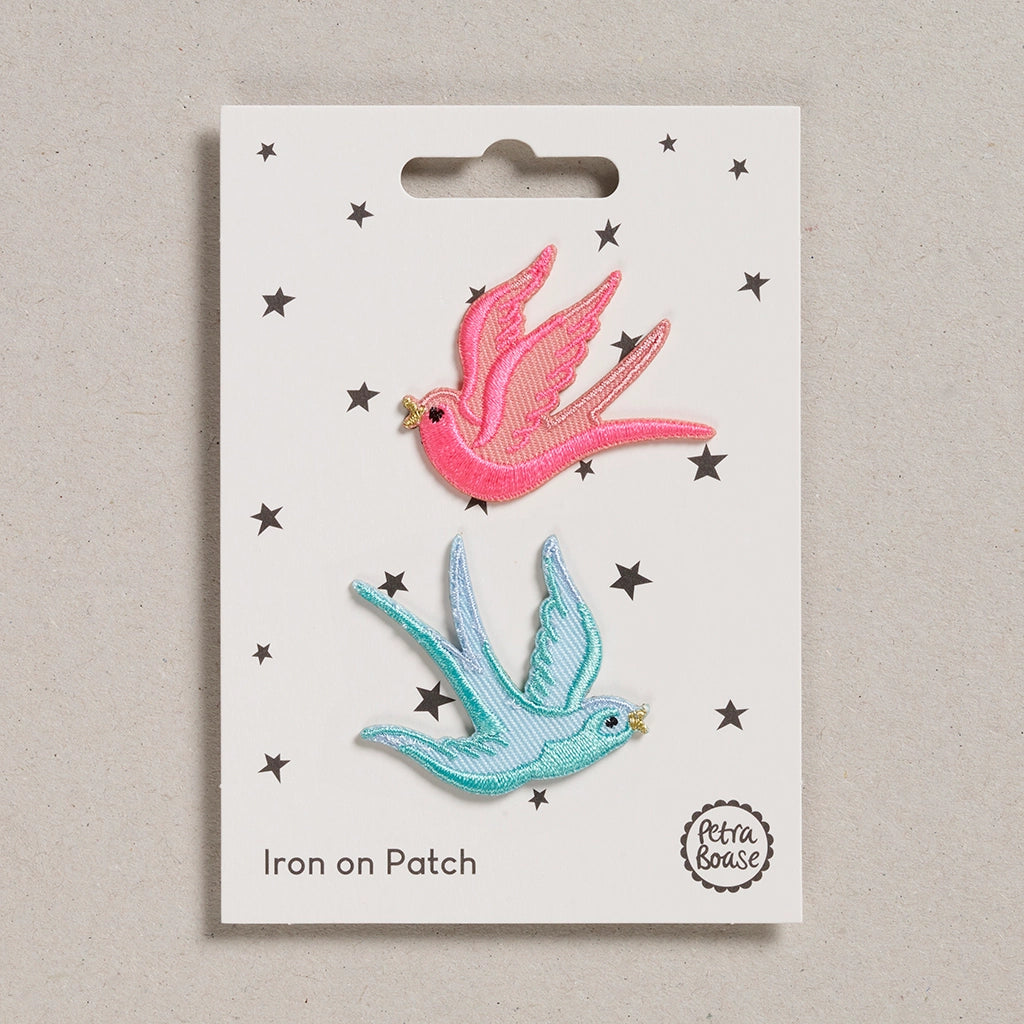 Iron on Patch | Pink & Blue Swallow